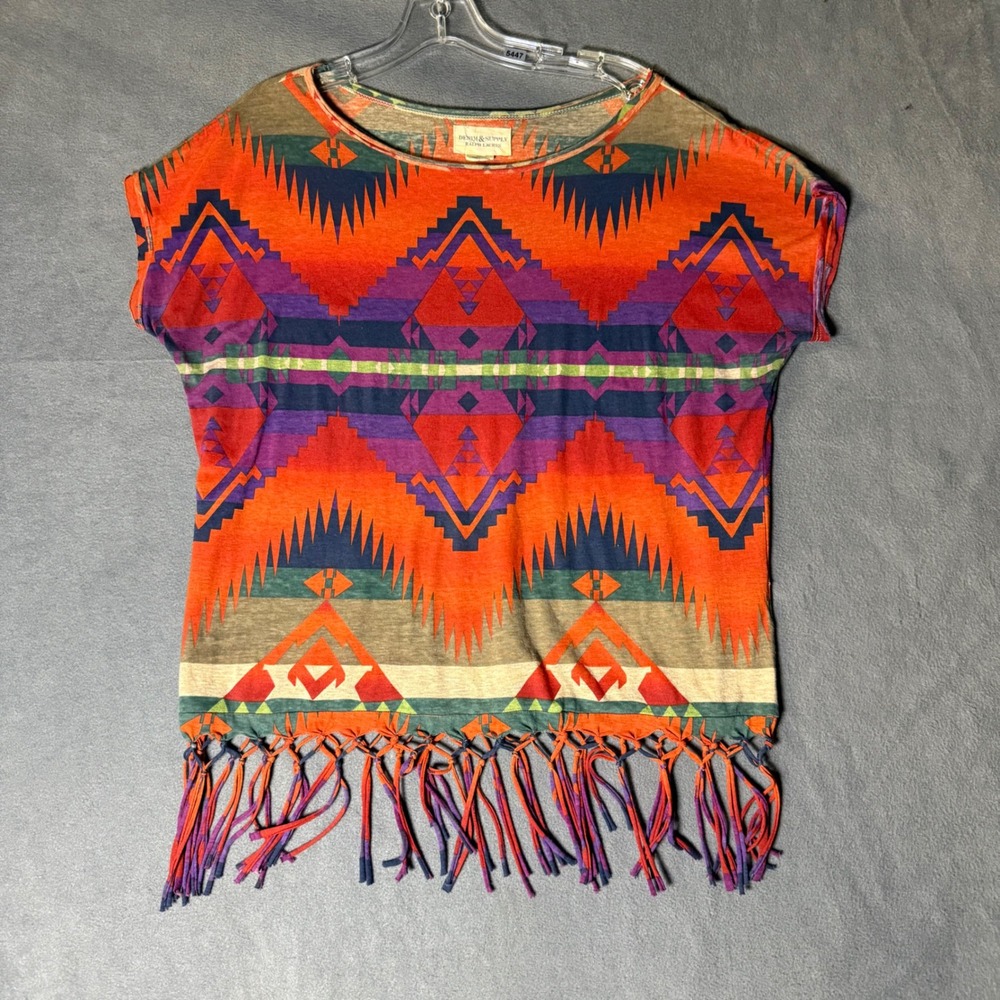 Denim & Supply Ralph Lauren Southwestern Fringe Top Orange Purple Aztec Womens M